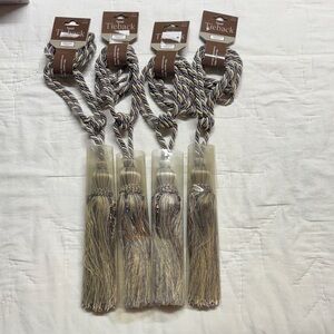 Signature Collection Elegant Silver & Cream Tassel Curtain Tiebacks Set of 4 NWT